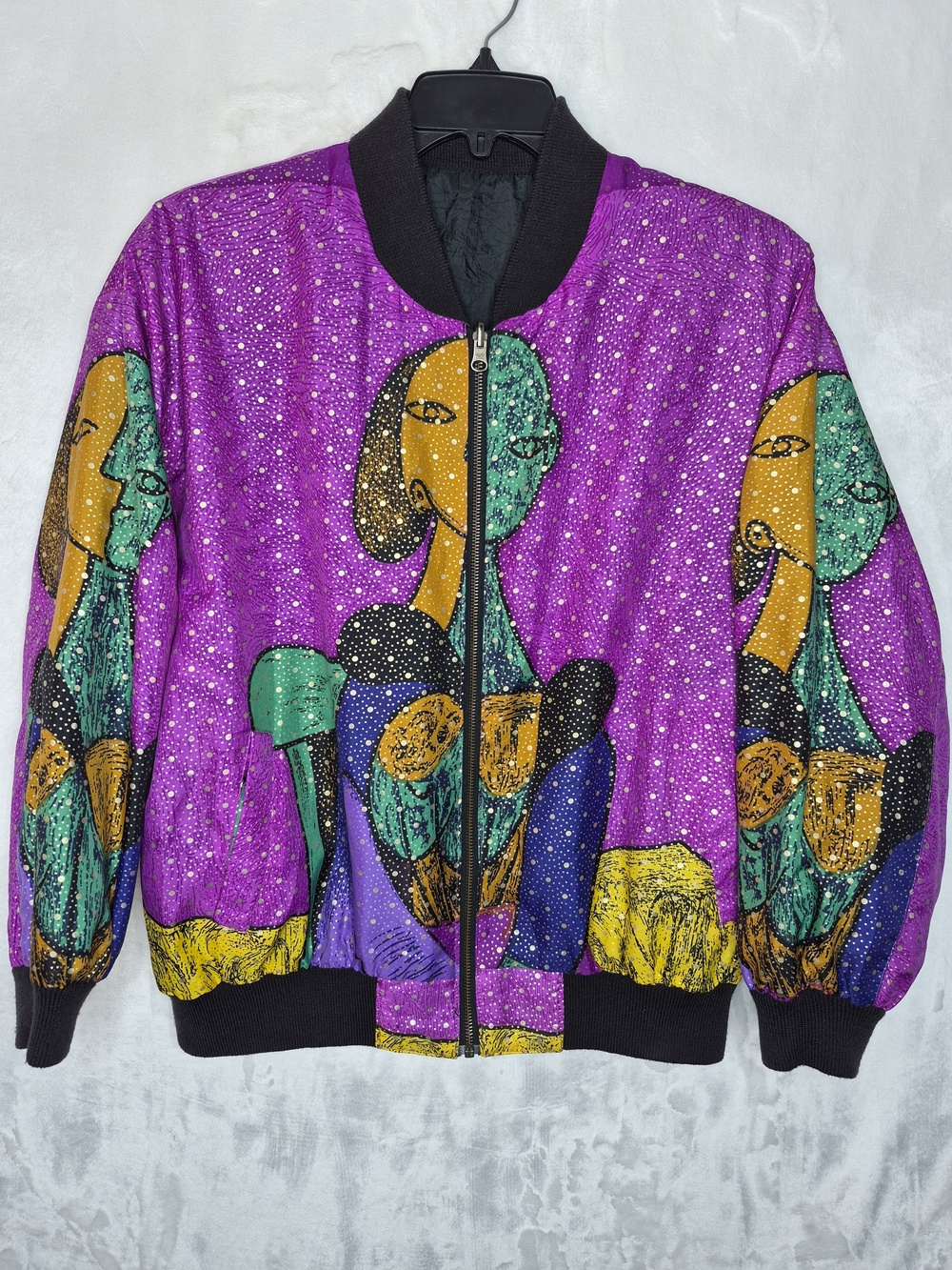 Vintage Hot Spices Reversible Picasso Abstract Polka Dot Bomber Jacket Womens OS